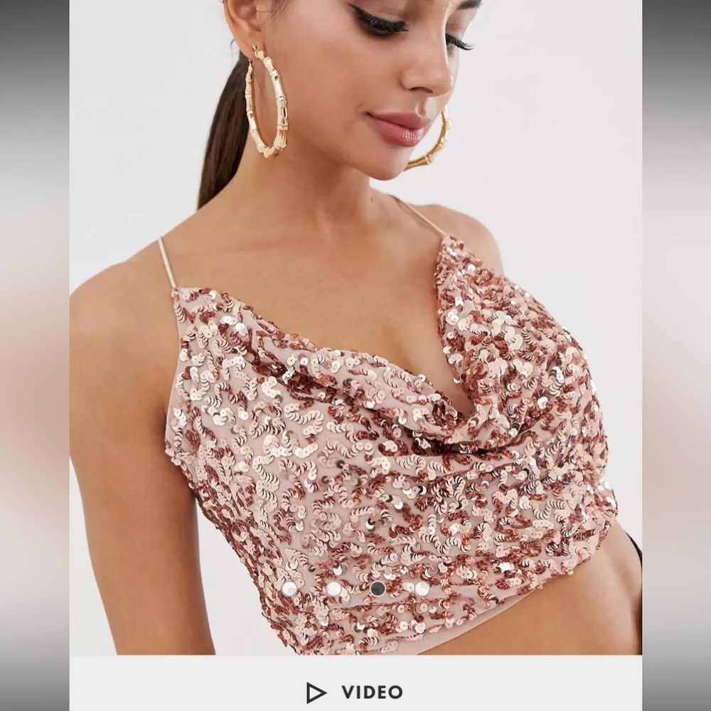 ASOS design sequin cowl neck cami crop top